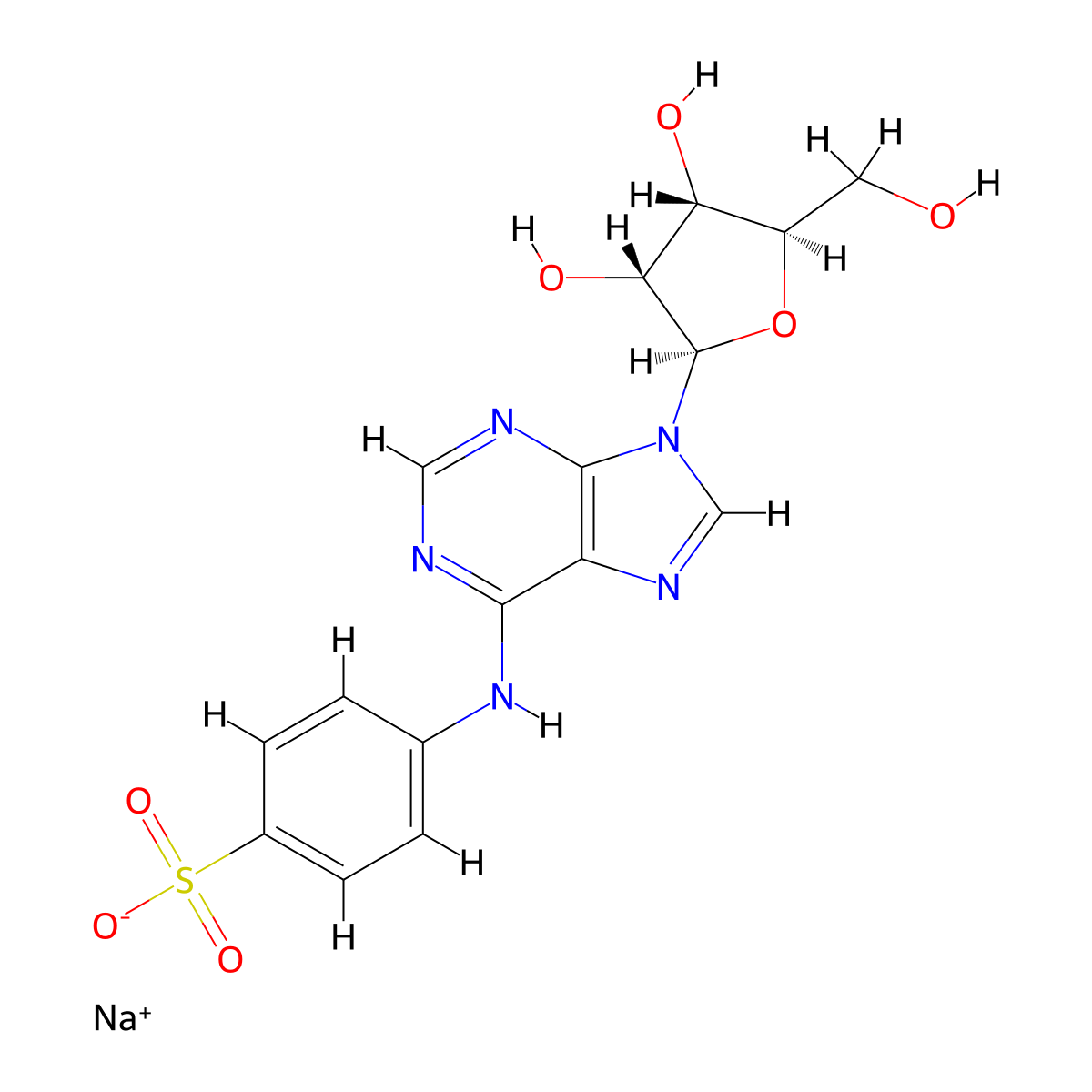 Sodium 4-((9-((2R,3R,4S,5R)-3,4-dihydroxy-5-(hydroxymethyl)tetrahydrofuran-2-yl)-9H-purin-6-yl)amino)benzenesulfonate molecular structure, CAS 143668-15-9
