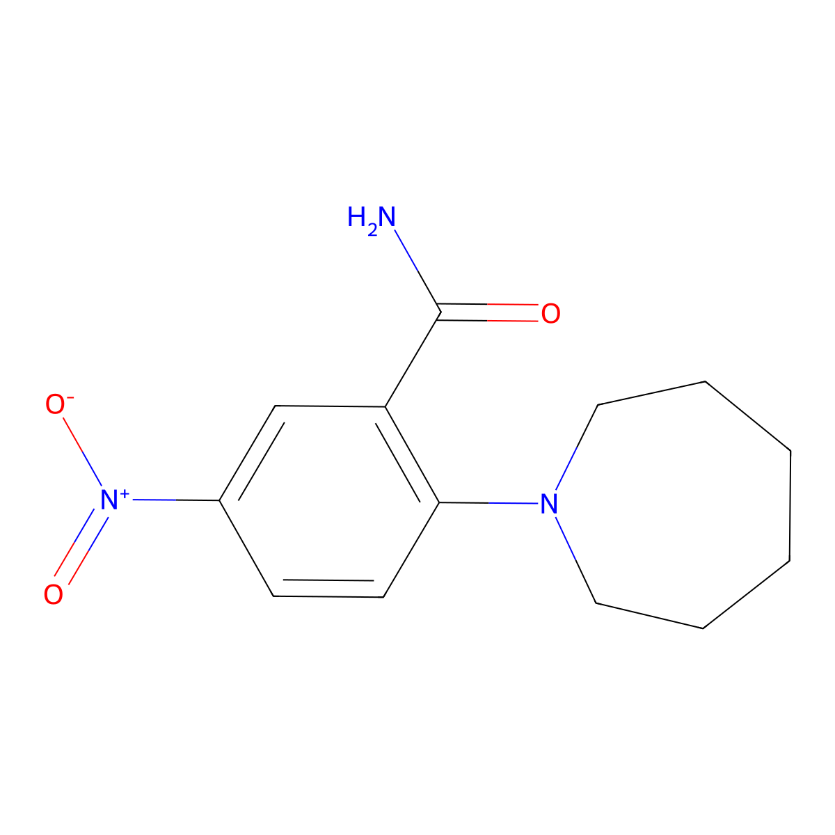 Benzamide, 2-(hexahydro-1H-azepin-1-yl)-5-nitro- molecular structure, CAS 143675-94-9
