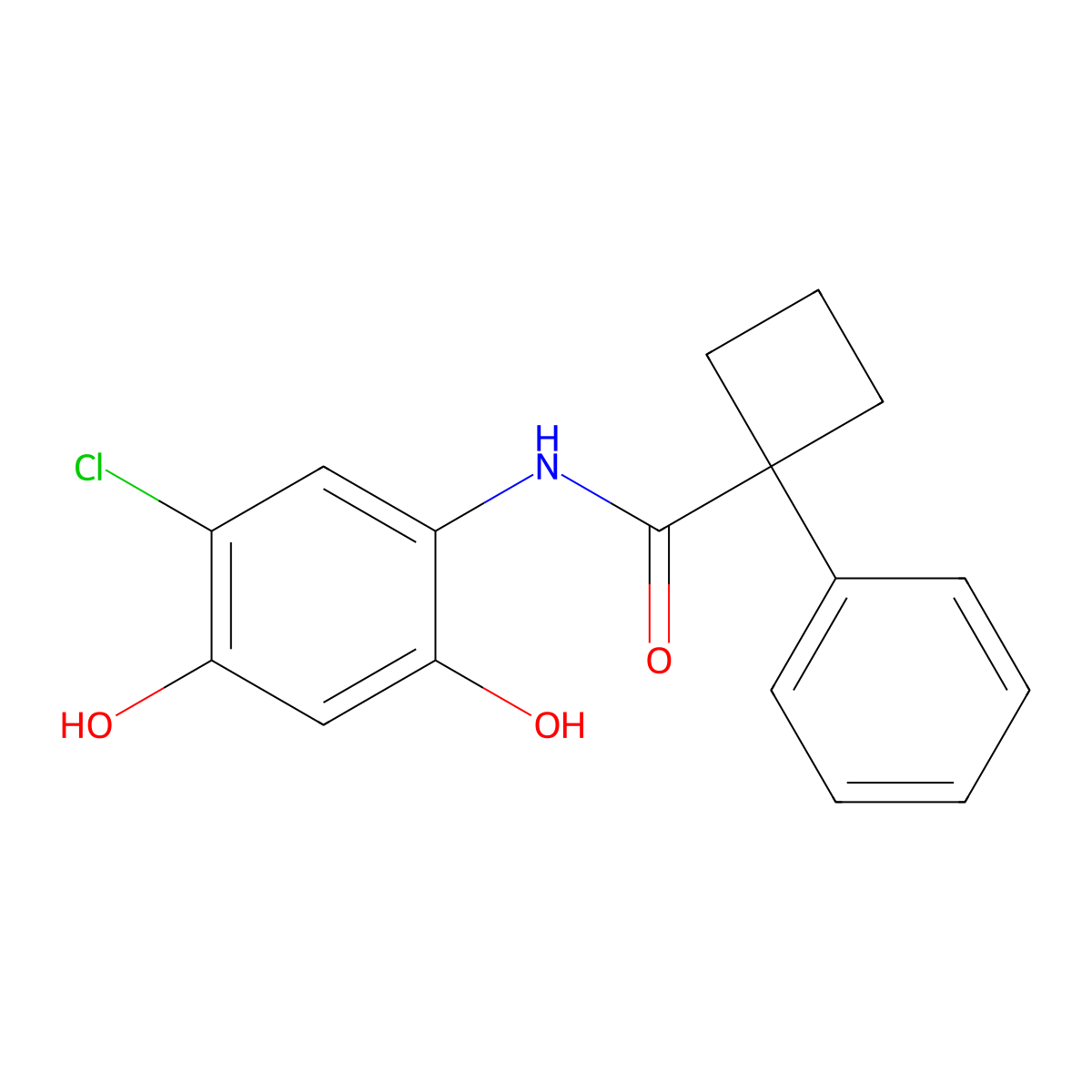N-(5-chloro-2,4-dihydroxyphenyl)-1-phenylcyclobutane-1-carboxamide molecular structure, CAS 1436798-56-9