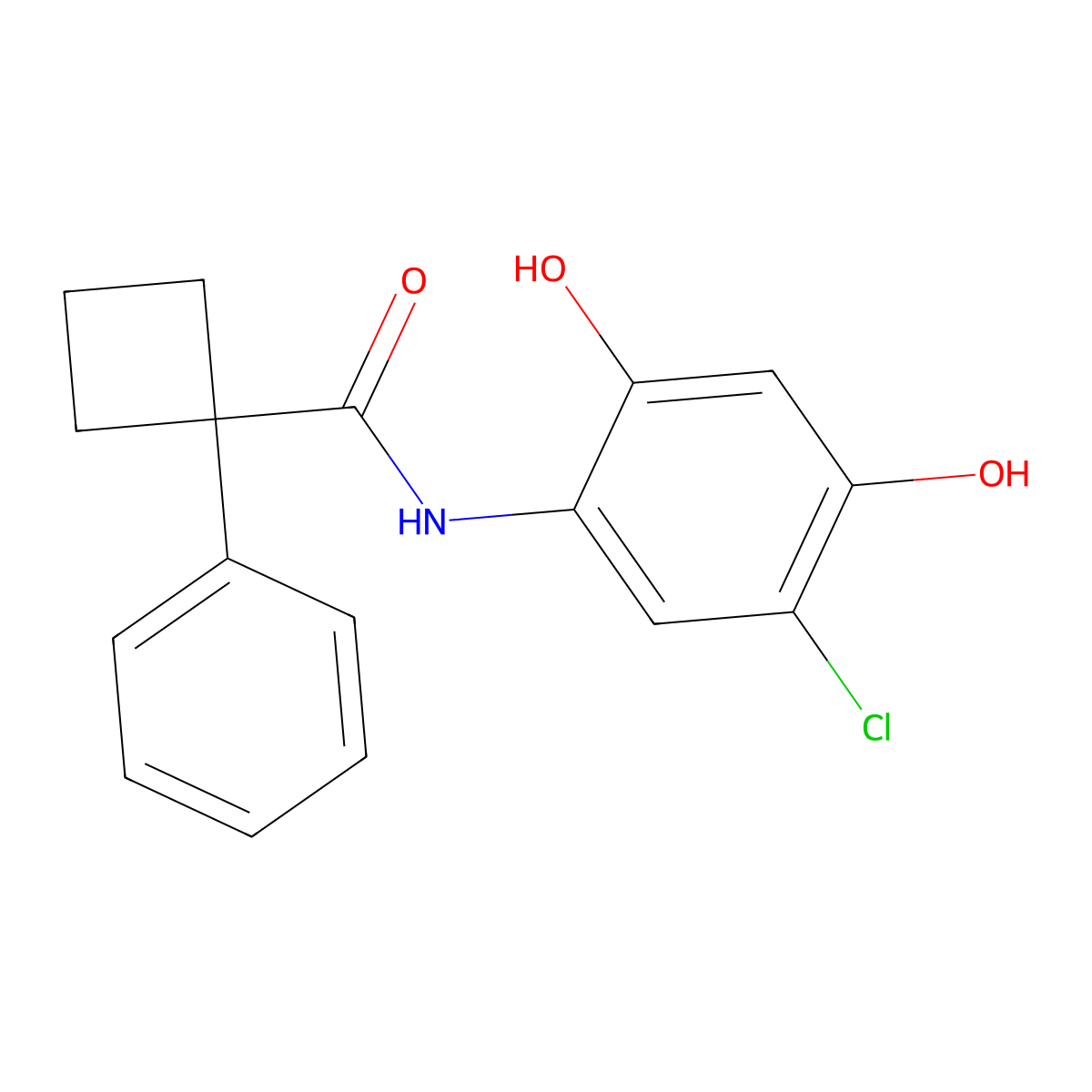 N-(5-chloro-2,4-dihydroxyphenyl)-1-phenylcyclobutane-1-carboxamide molecular structure, CAS 1436798-56-9