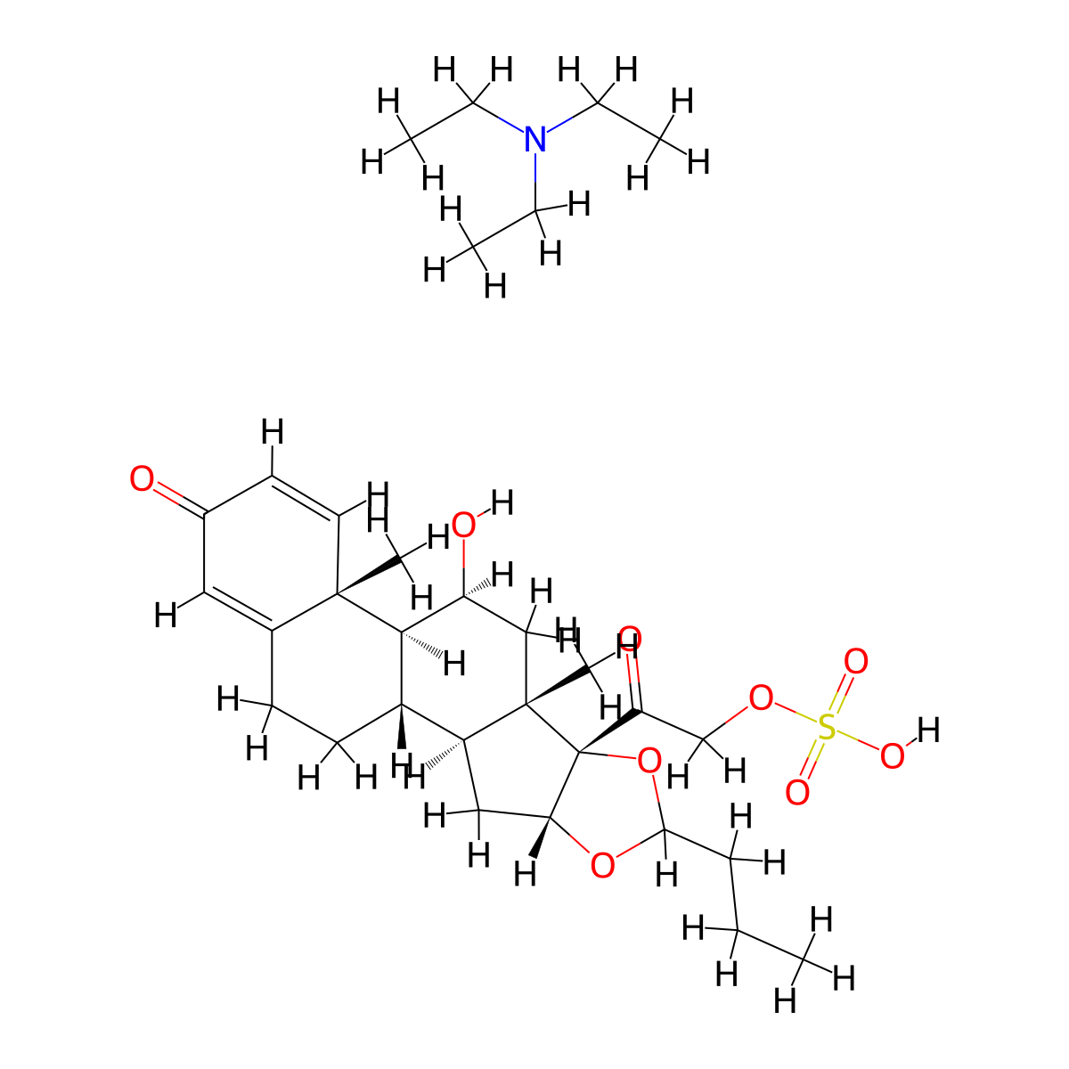 N,N-diethylethanamine;[2-[(1S,2S,4R,8S,9S,11S,12S,13R)-11-hydroxy-9,13-dimethyl-16-oxo-6-propyl-5,7-dioxapentacyclo[10.8.0.02,9.04,8.013,18]icosa-14,17-dien-8-yl]-2-oxoethyl] hydrogen sulfate molecular structure, CAS 1436872-65-9