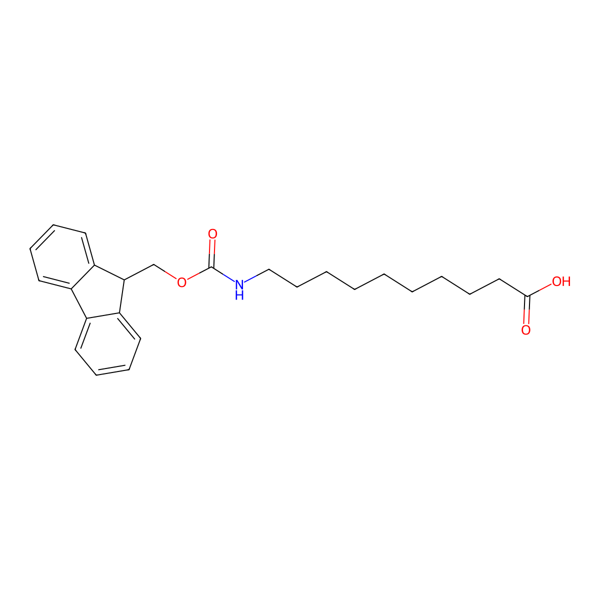 10-((((9H-Fluoren-9-yl)methoxy)carbonyl)amino)decanoic acid molecular structure, CAS 143688-82-8