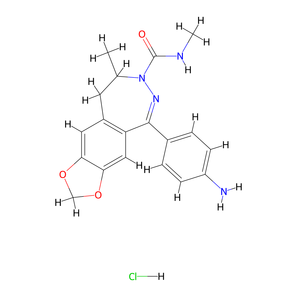 7H-1,3-Dioxolo(4,5-h)(2,3)benzodiazepine-7-carboxamide, 5-(4-aminophenyl)-8,9-dihydro-N,8-dimethyl-, hydrochloride (1:1) molecular structure, CAS 143692-48-2