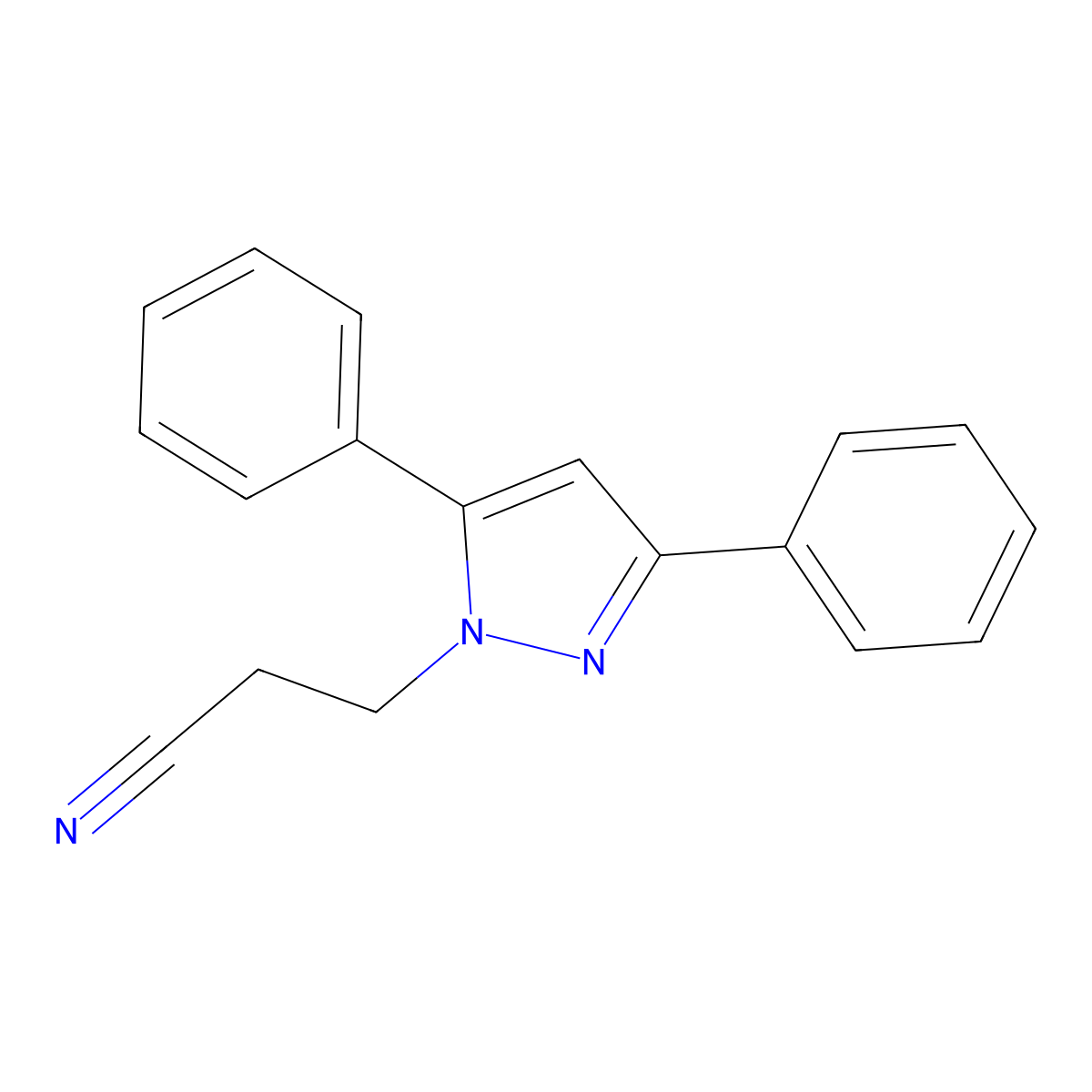 3-(3,5-diphenyl-1H-pyrazol-1-yl)propanenitrile molecular structure, CAS 1437-14-5