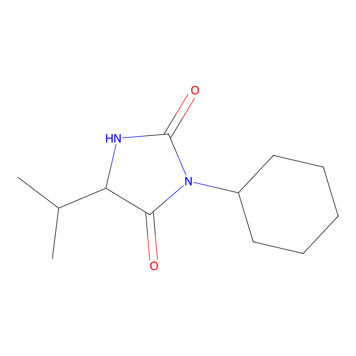 3-Cyclohexyl-5-isopropylimidazolidine-2,4-dione molecular structure, CAS 1437-61-2