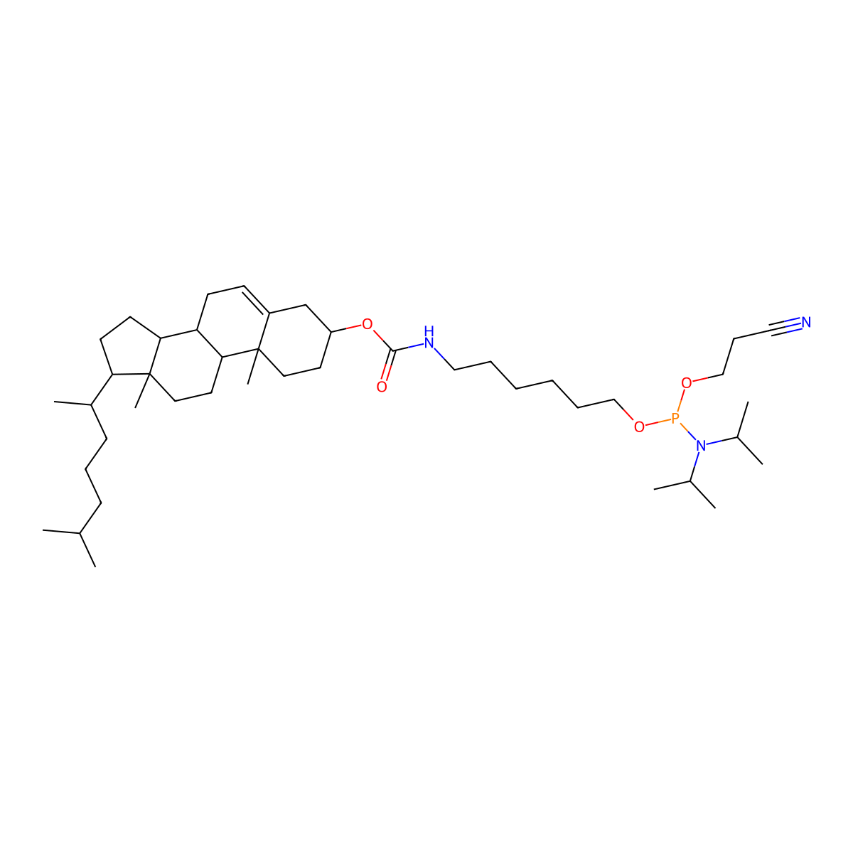 Cholest-5-en-3-ol, 3-(6-(((2-cyanoethoxy)(diisopropylamino)phosphino)oxy)hexyl)carbemate molecular structure, CAS 143723-64-2