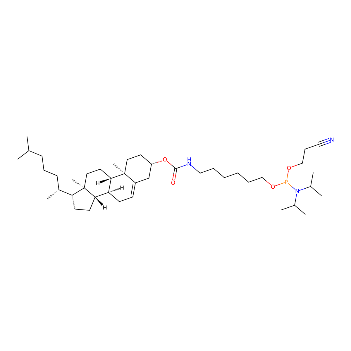 Cholest-5-en-3-ol, 3-(6-(((2-cyanoethoxy)(diisopropylamino)phosphino)oxy)hexyl)carbemate molecular structure, CAS 143723-64-2