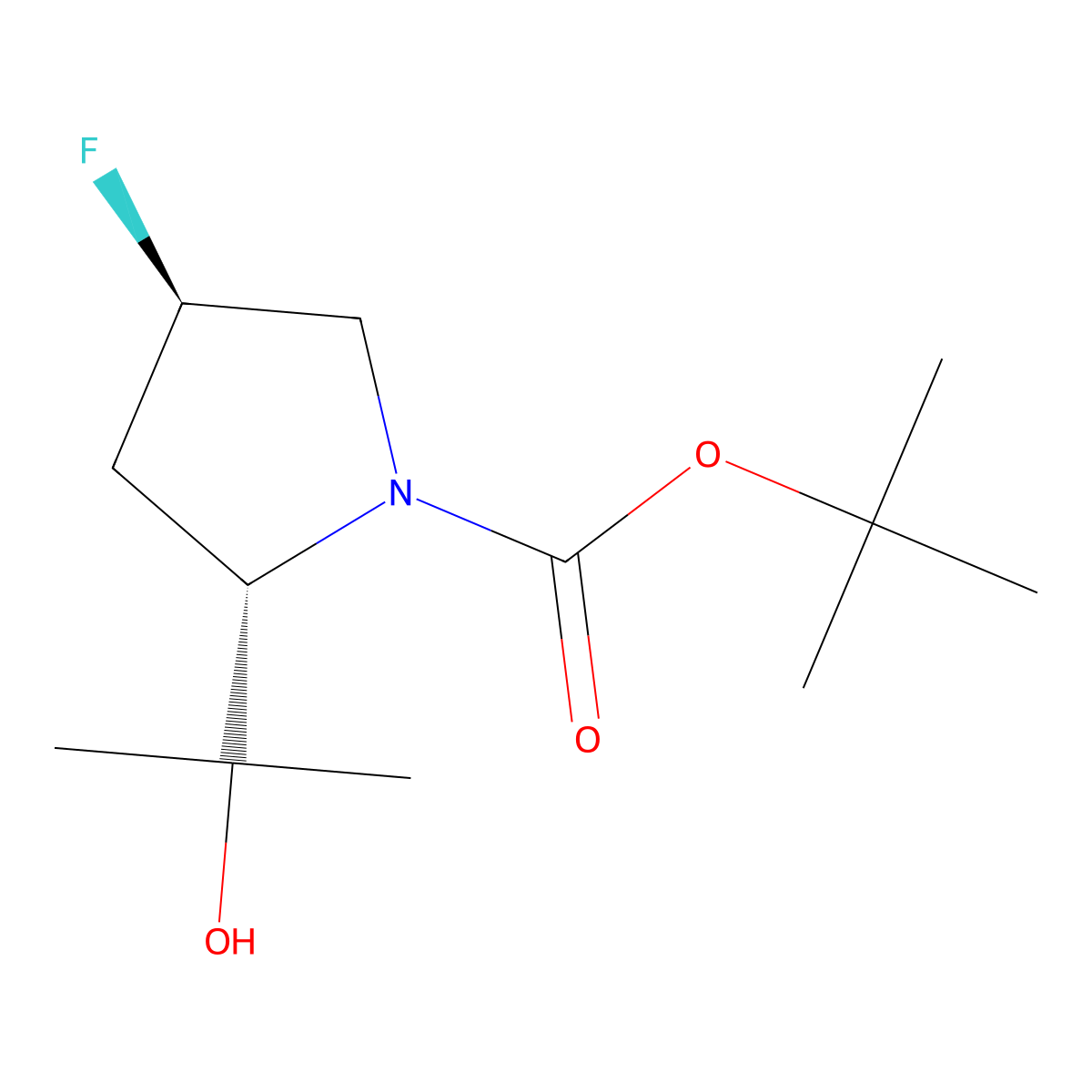 tert-butyl (2S,4R)-4-fluoro-2-(2-hydroxypropan-2-yl)pyrrolidine-1-carboxylate molecular structure, CAS 1437310-71-8