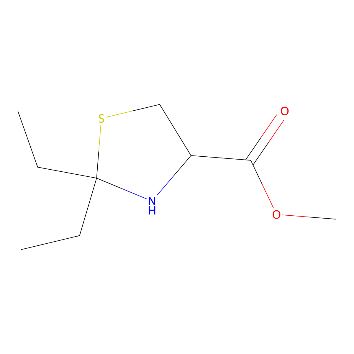 Methyl 2,2-diethyl-1,3-thiazolidine-4-carboxylate hydrochloride molecular structure, CAS 1437311-92-6