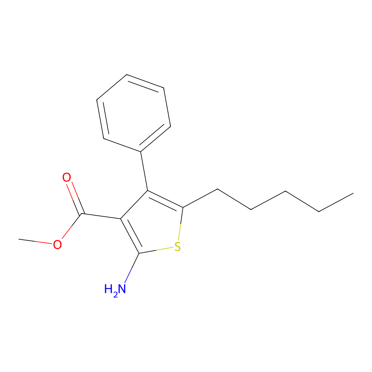 Methyl 2-amino-5-pentyl-4-phenylthiophene-3-carboxylate molecular structure, CAS 1437311-99-3