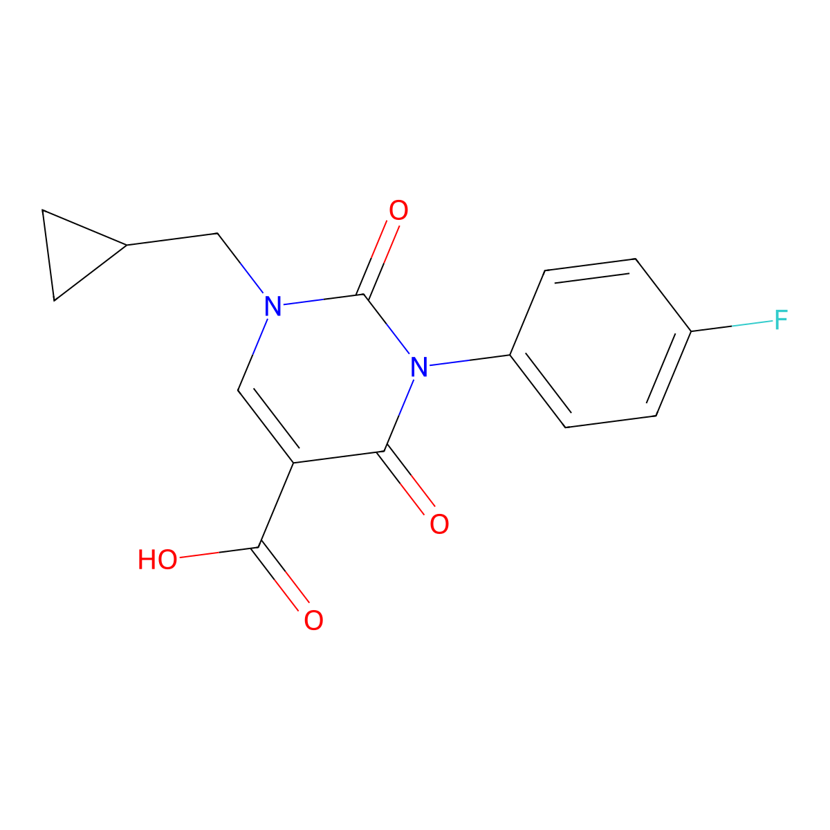 1-Cyclopropylmethyl-3-(4-fluoro-phenyl)-2,4-dioxo-1,2,3,4-tetrahydro-pyrimidine-5-carboxylic acid molecular structure, CAS 1437323-23-3