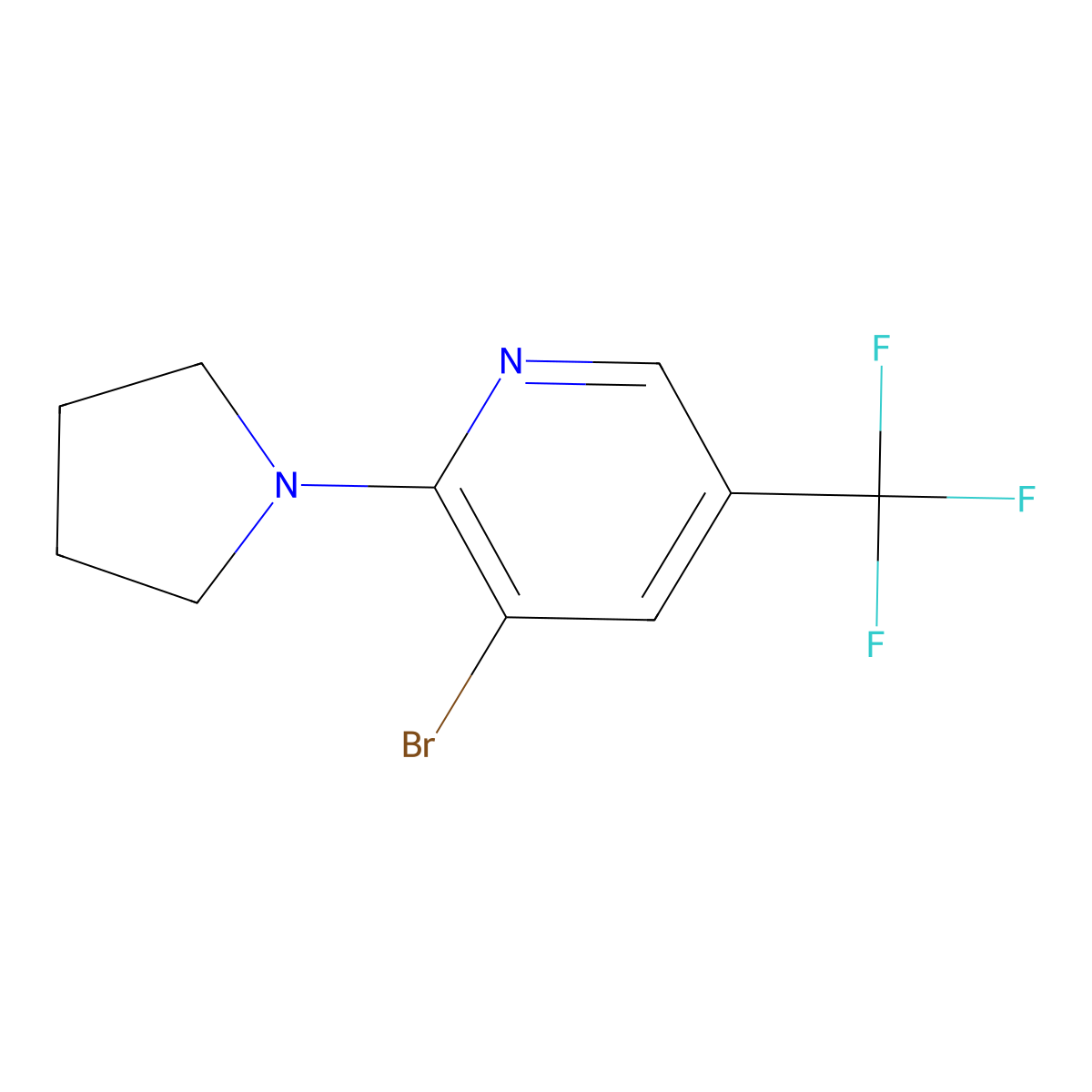 3-Bromo-2-(pyrrolidin-1-yl)-5-(trifluoromethyl)pyridine molecular structure, CAS 1437390-59-4