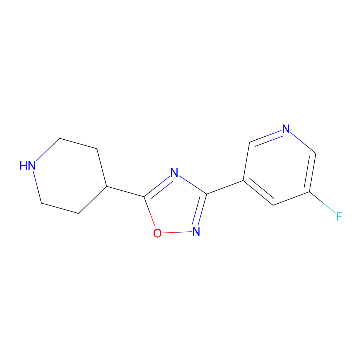 3-(5-Fluoropyridin-3-yl)-5-(piperidin-4-yl)-1,2,4-oxadiazole molecular structure, CAS 1437433-60-7