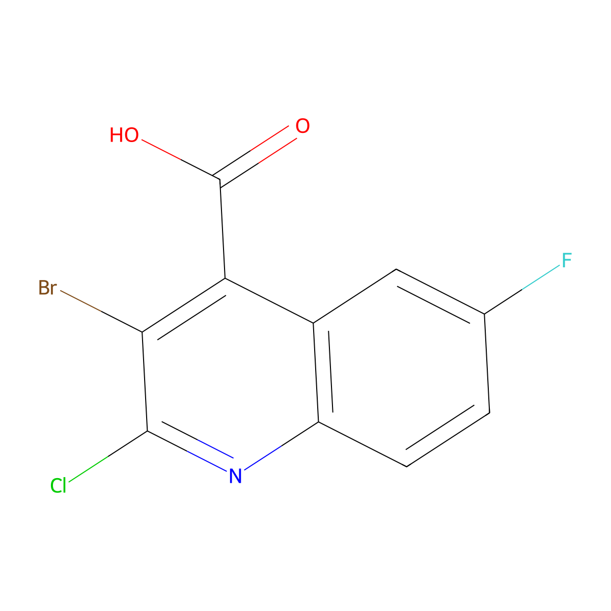 3-Bromo-2-chloro-6-fluoroquinoline-4-carboxylic acid molecular structure, CAS 1437433-63-0