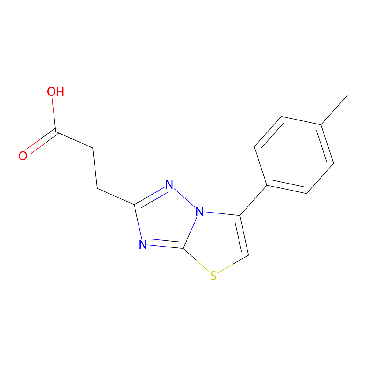 3-(6-(p-Tolyl)thiazolo[3,2-b][1,2,4]triazol-2-yl)propanoic acid molecular structure, CAS 1437435-09-0