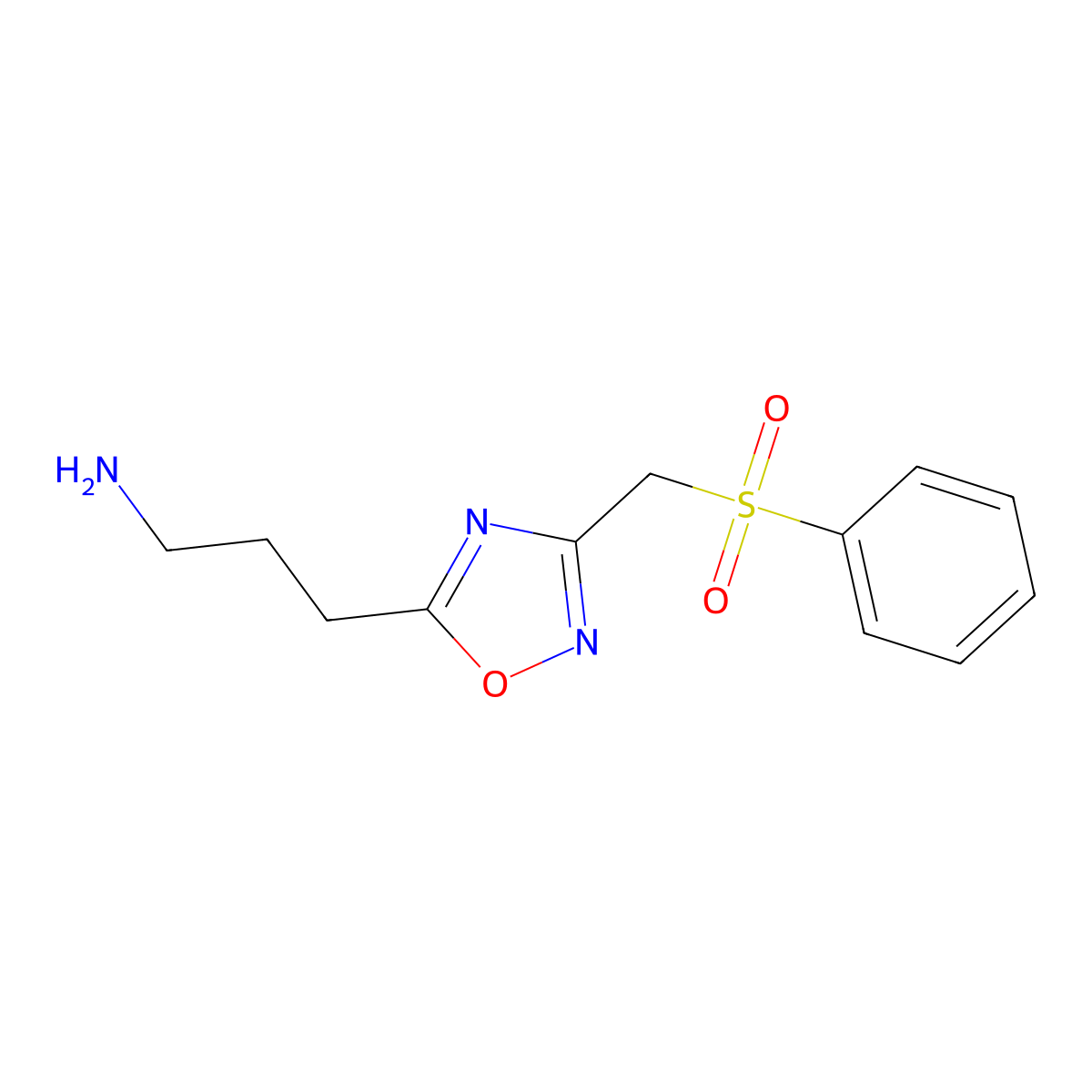 3-{3-[(Phenylsulfonyl)methyl]-1,2,4-oxadiazol-5-yl}propan-1-amine molecular structure, CAS 1437435-81-8