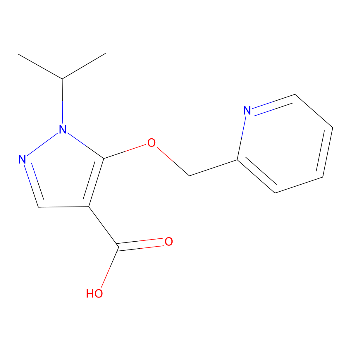 1-Isopropyl-5-(pyridin-2-ylmethoxy)-1H-pyrazole-4-carboxylic acid molecular structure, CAS 1437457-81-2