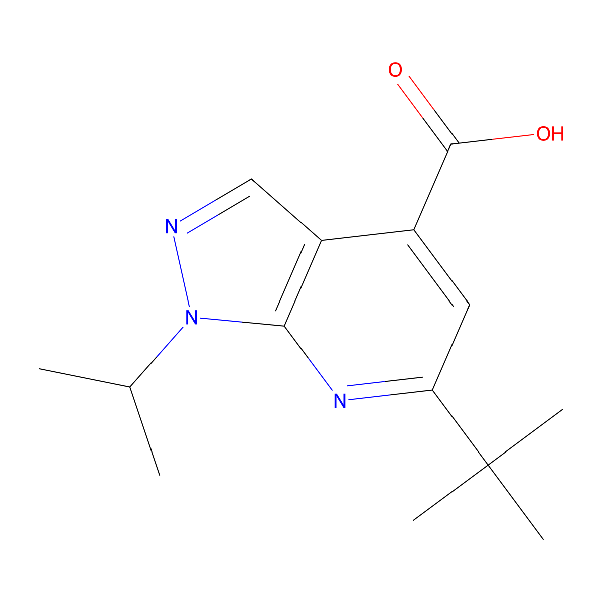 6-(tert-butyl)-1-isopropyl-1H-pyrazolo[3,4-b]pyridine-4-carboxylic acid molecular structure, CAS 1437458-13-3