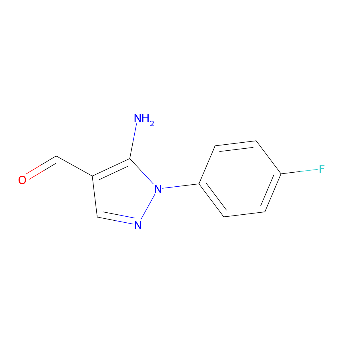5-amino-1-(4-fluorophenyl)-1H-pyrazole-4-carbaldehyde molecular structure, CAS 1437485-36-3