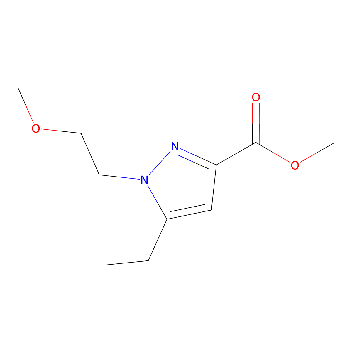 Methyl 5-ethyl-1-(2-methoxyethyl)-1H-pyrazole-3-carboxylate molecular structure, CAS 1437485-38-5