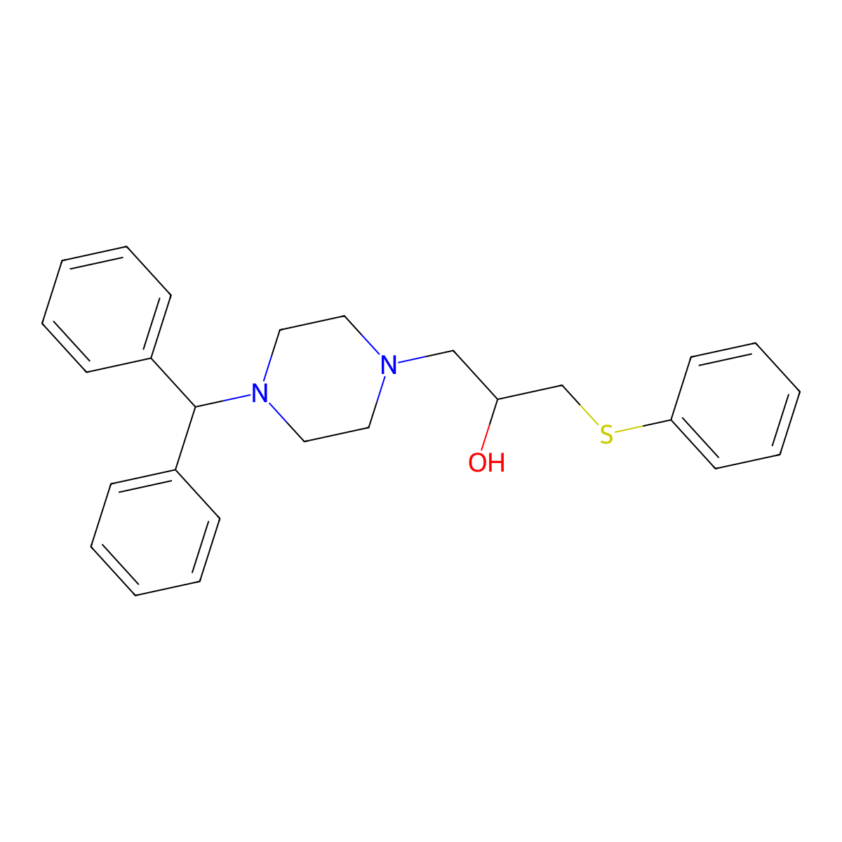 1-Piperazineethanol, 4-(diphenylmethyl)-alpha-((phenylthio)methyl)- molecular structure, CAS 143759-85-7