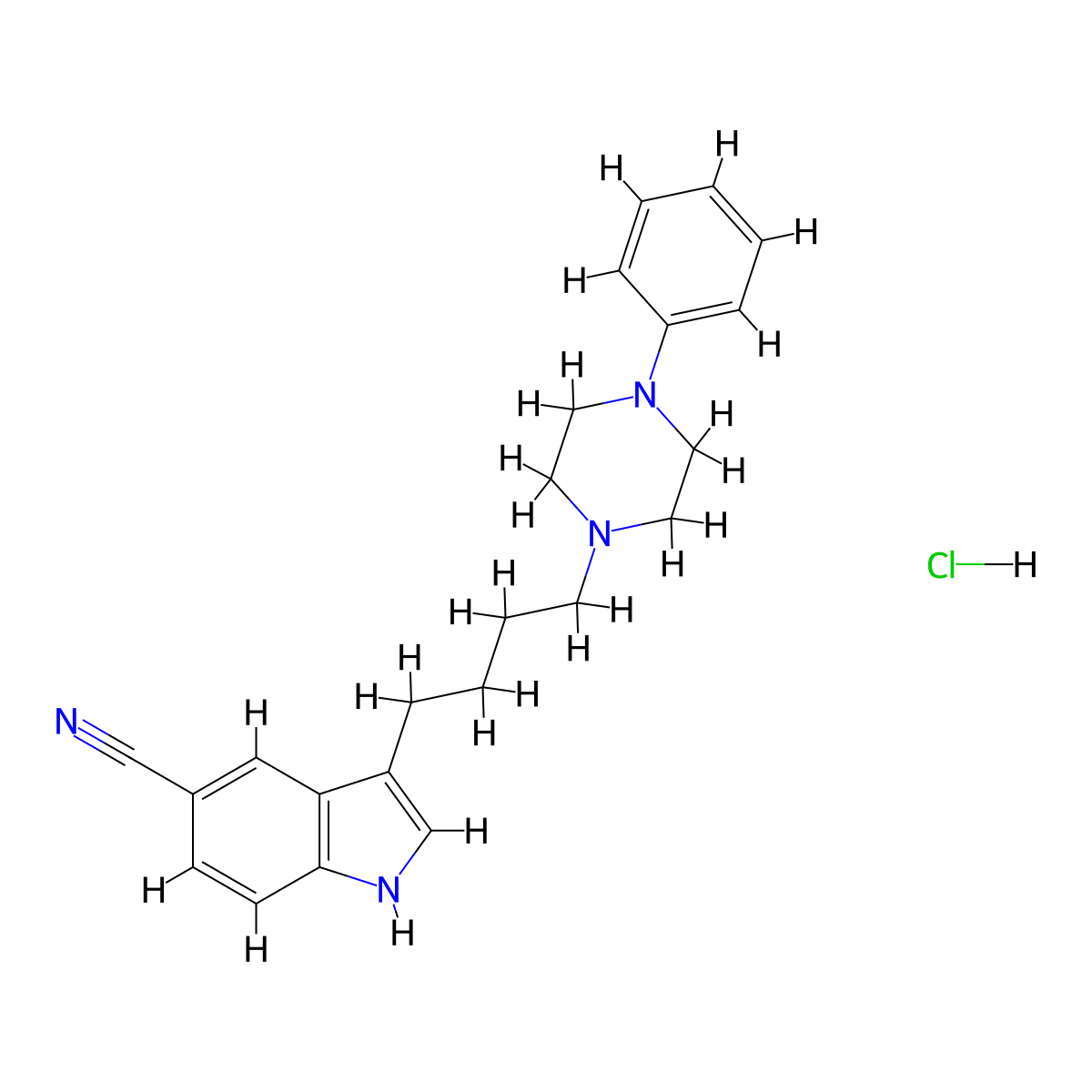 3-(4-(4-phenylpiperazin-1-yl)butyl)-1H-indole-5-carbonitrile hydrochloride molecular structure, CAS 143761-65-3