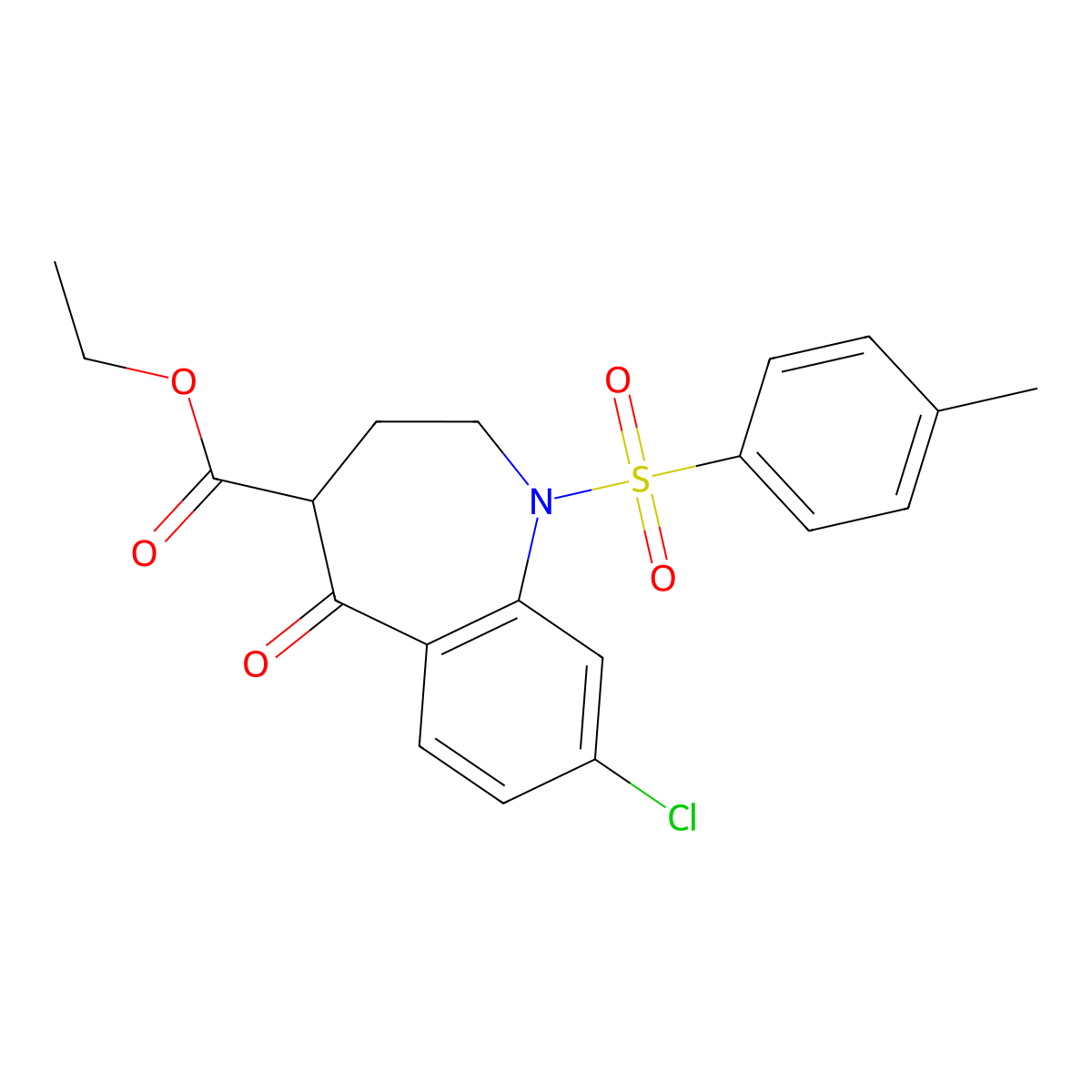 ethyl 8-chloro-1-(4-methylphenyl)sulfonyl-5-oxo-3,4-dihydro-2H-1-benzazepine-4-carboxylate molecular structure, CAS 143771-90-8