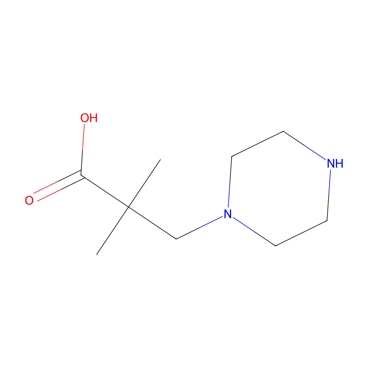 2,2-Dimethyl-3-(piperazin-1-yl)propanoic acid molecular structure, CAS 1437793-61-7