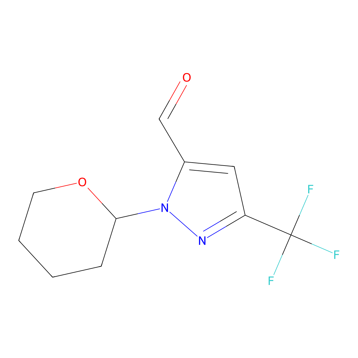 1-(Tetrahydro-2H-pyran-2-yl)-3-(trifluoromethyl)-1H-pyrazole-5-carbaldehyde molecular structure, CAS 1437794-28-9