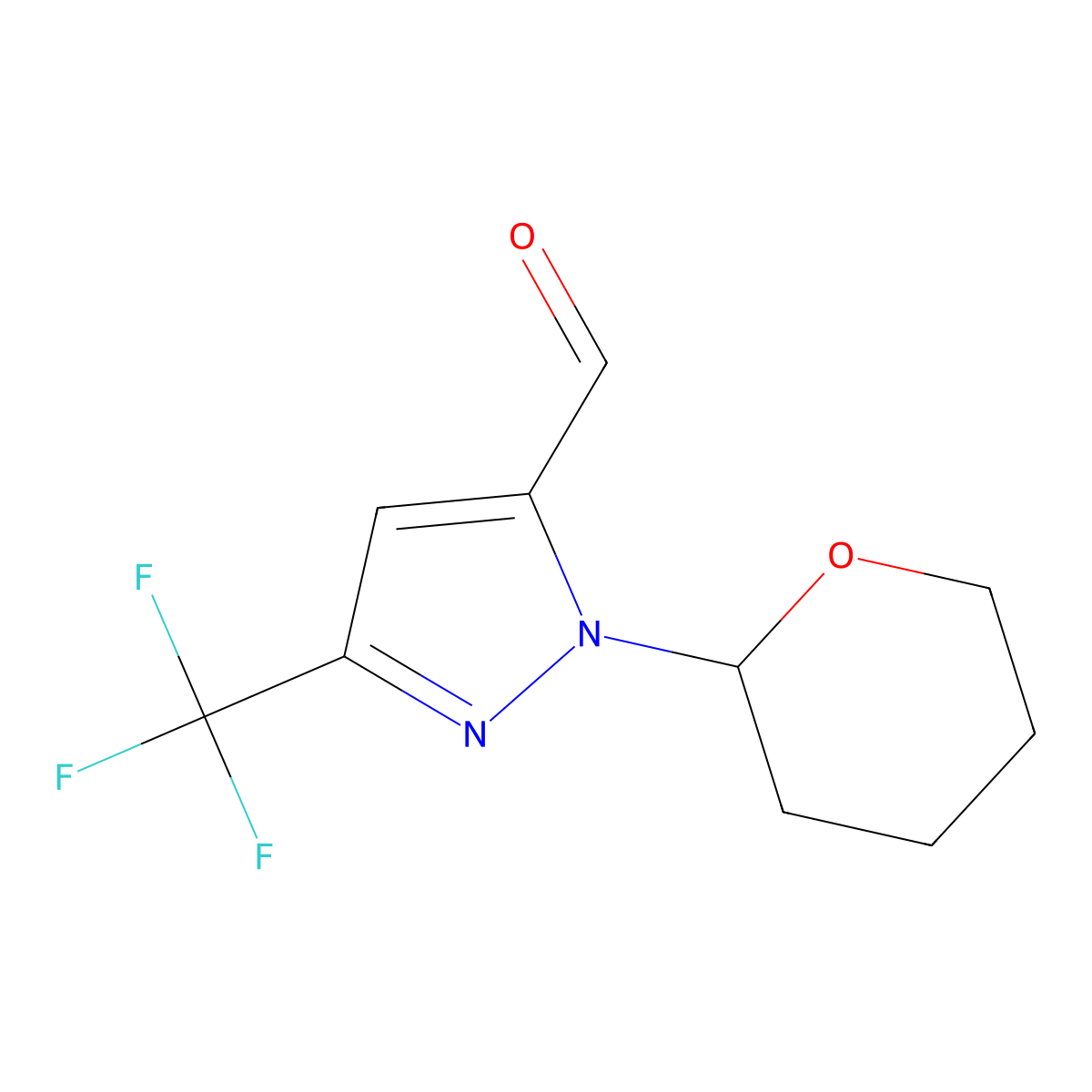 1-(Tetrahydro-2H-pyran-2-yl)-3-(trifluoromethyl)-1H-pyrazole-5-carbaldehyde molecular structure, CAS 1437794-28-9