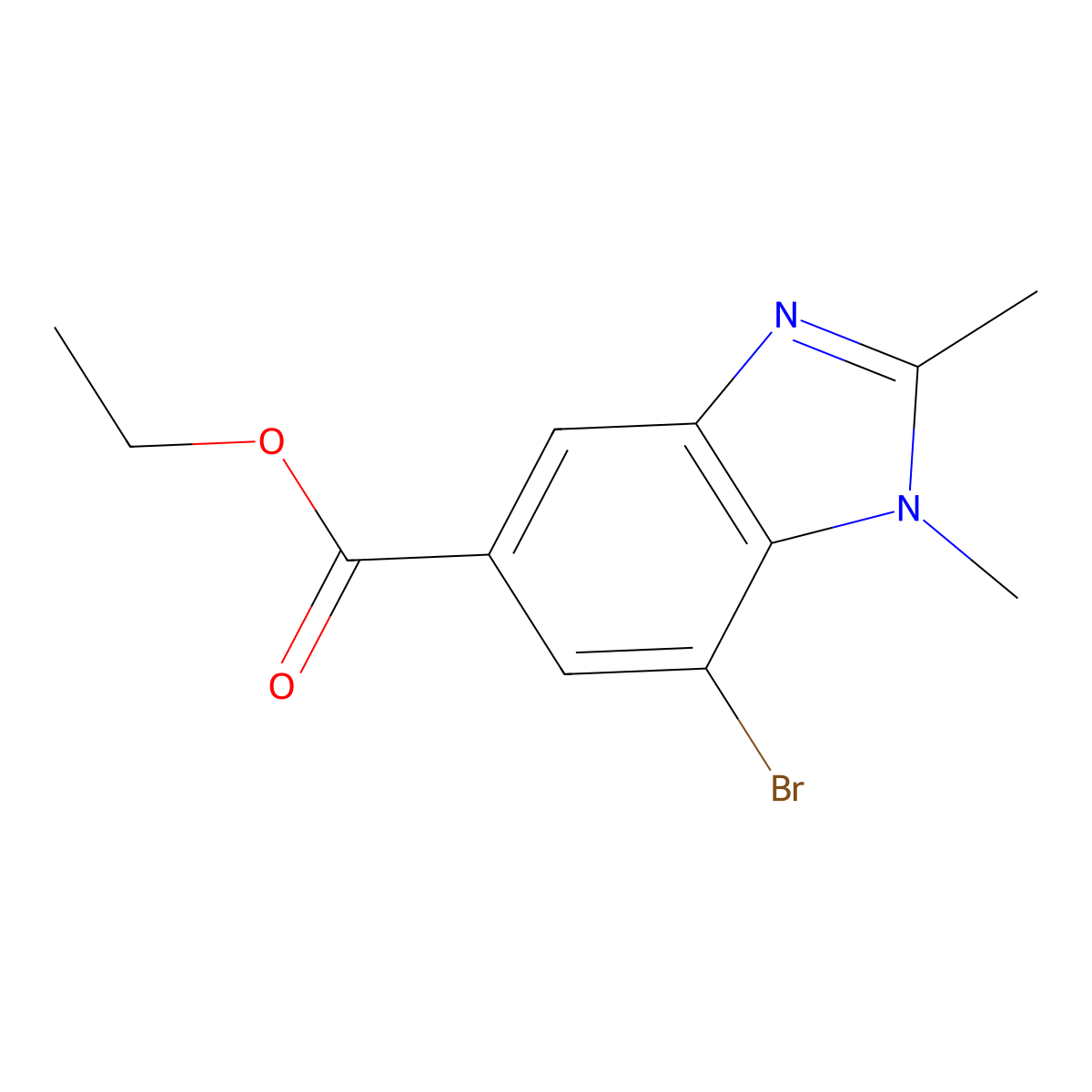 Ethyl 7-bromo-1,2-dimethyl-1,3-benzodiazole-5-carboxylate molecular structure, CAS 1437794-66-5