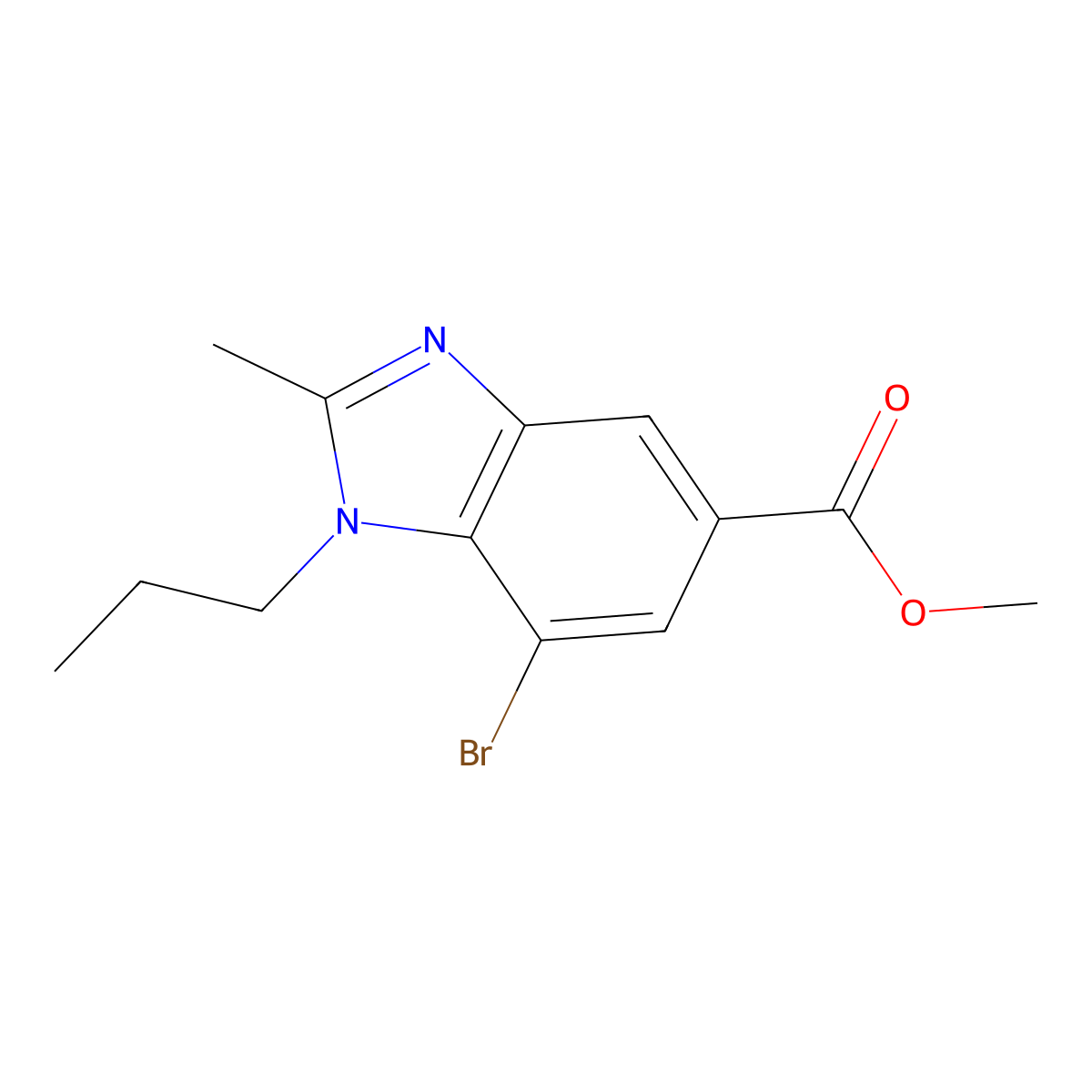 Methyl 7-bromo-2-methyl-1-propyl-1,3-benzodiazole-5-carboxylate molecular structure, CAS 1437794-72-3