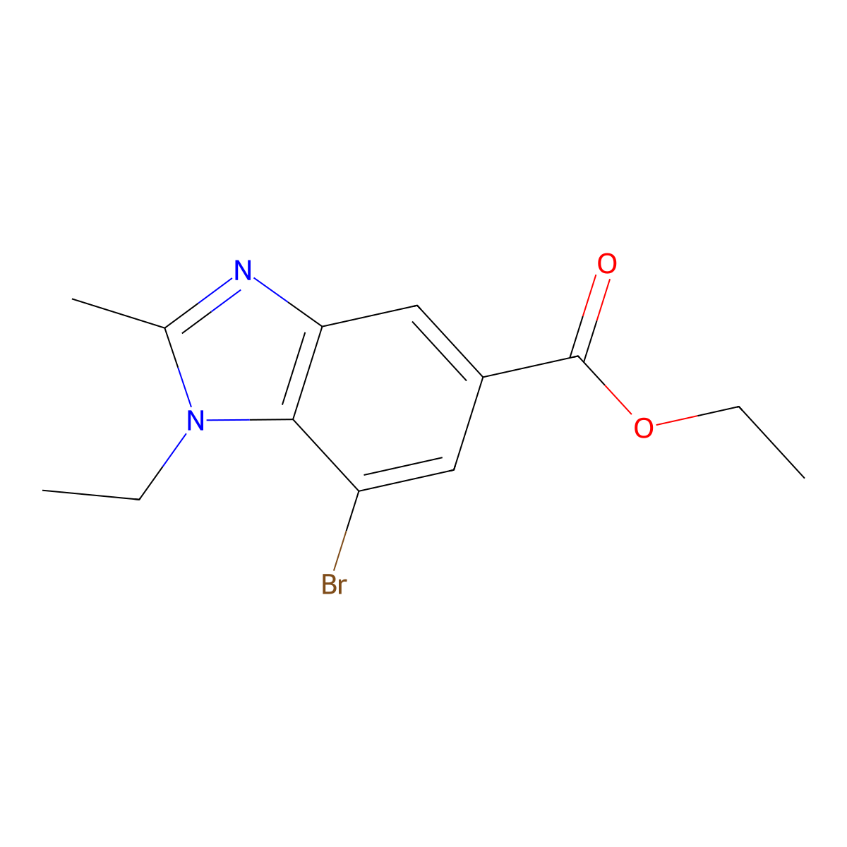 Ethyl 7-bromo-1-ethyl-2-methyl-1,3-benzodiazole-5-carboxylate molecular structure, CAS 1437794-82-5