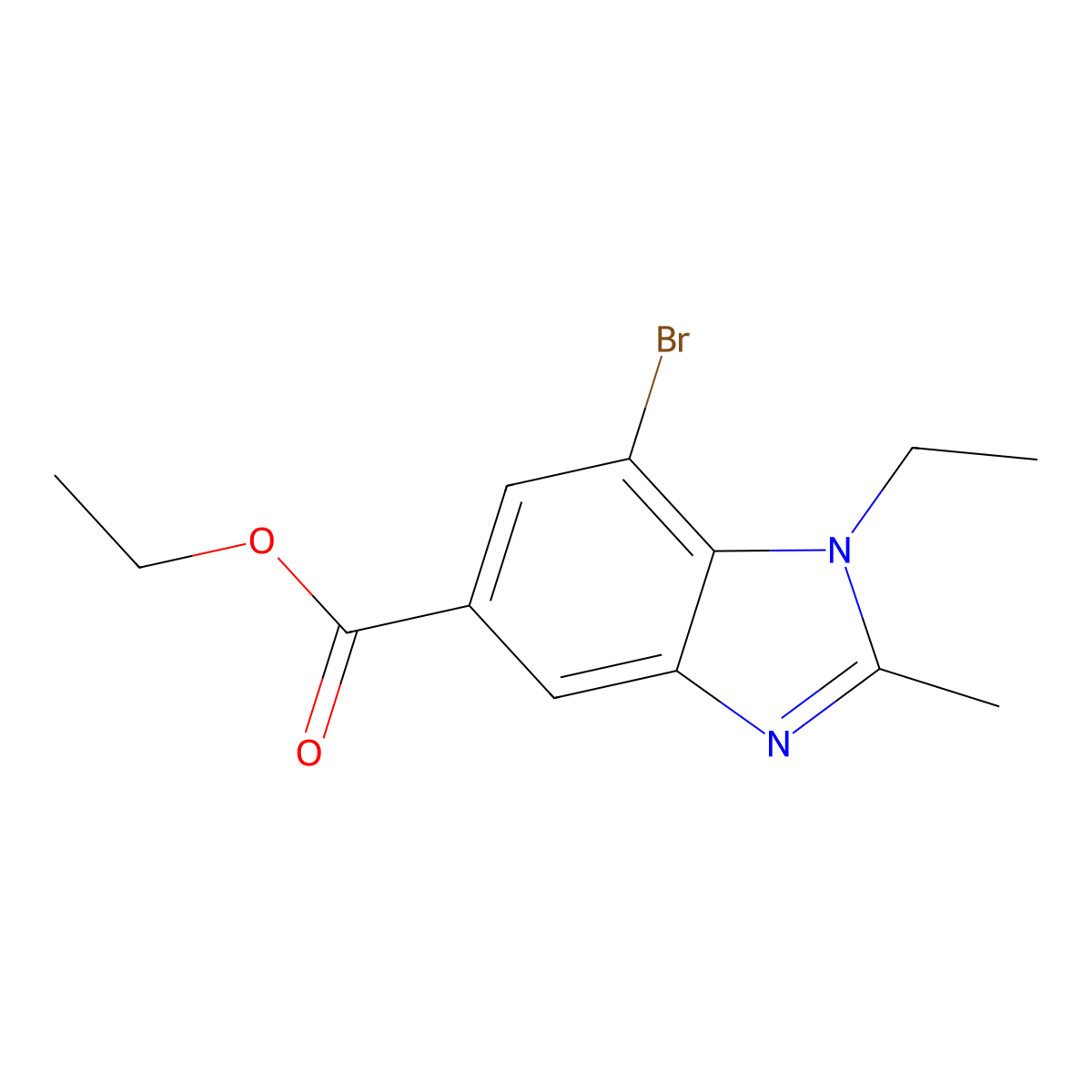 Ethyl 7-bromo-1-ethyl-2-methyl-1,3-benzodiazole-5-carboxylate molecular structure, CAS 1437794-82-5