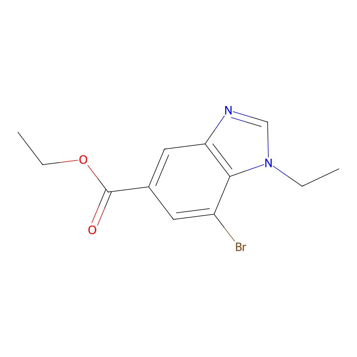 Ethyl 7-bromo-1-ethyl-1,3-benzodiazole-5-carboxylate molecular structure, CAS 1437794-87-0