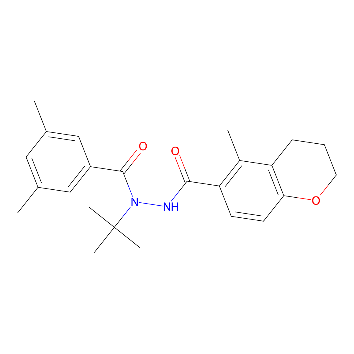2H-1-Benzopyran-6-carboxylic acid, 3,4-dihydro-5-methyl-, 2-(3,5-dimethylbenzoyl)-2-(1,1-dimethylethyl)hydrazide molecular structure, CAS 143807-66-3
