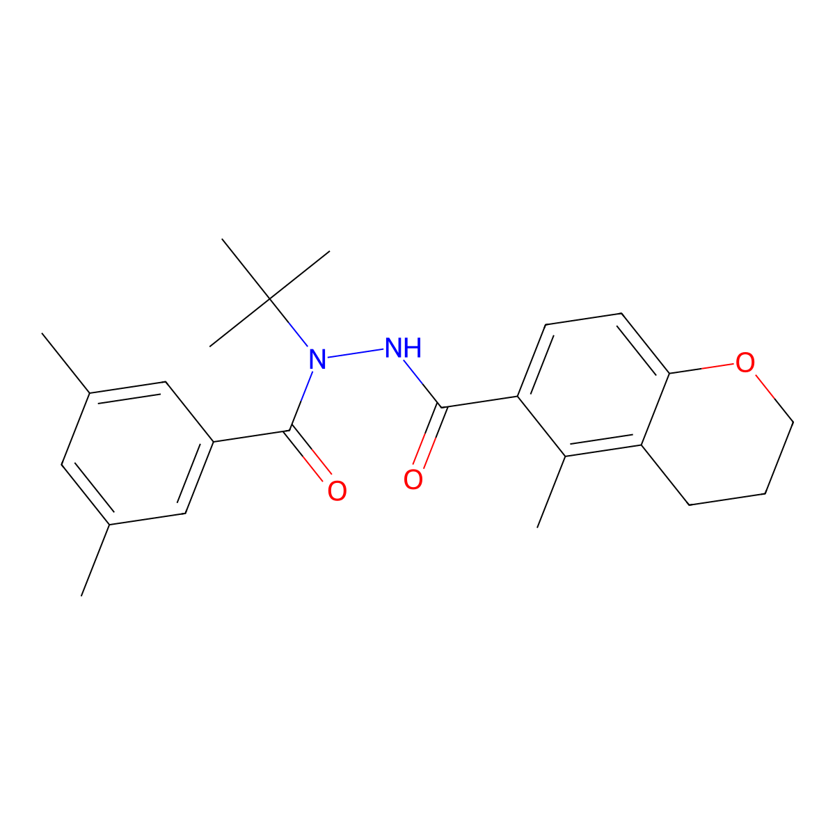 2H-1-Benzopyran-6-carboxylic acid, 3,4-dihydro-5-methyl-, 2-(3,5-dimethylbenzoyl)-2-(1,1-dimethylethyl)hydrazide molecular structure, CAS 143807-66-3