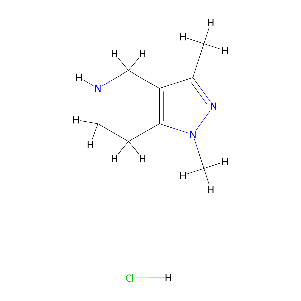 1,3-dimethyl-4,5,6,7-tetrahydro-1H-pyrazolo[4,3-c]pyridine hydrochloride molecular structure, CAS 1438085-18-7