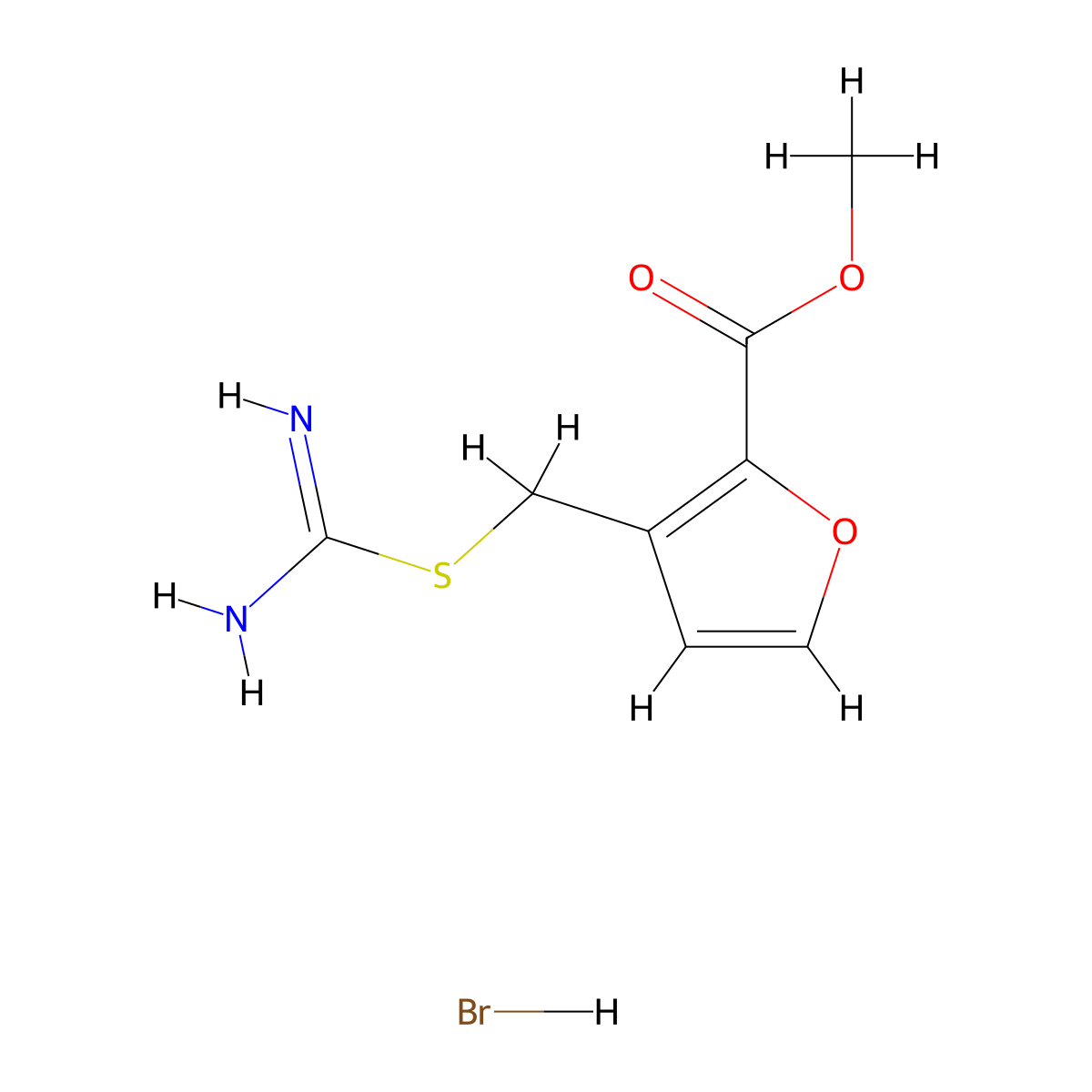 Methyl 3-[(carbamimidoylsulfanyl)methyl]furan-2-carboxylate hydrobromide molecular structure, CAS 143824-50-4