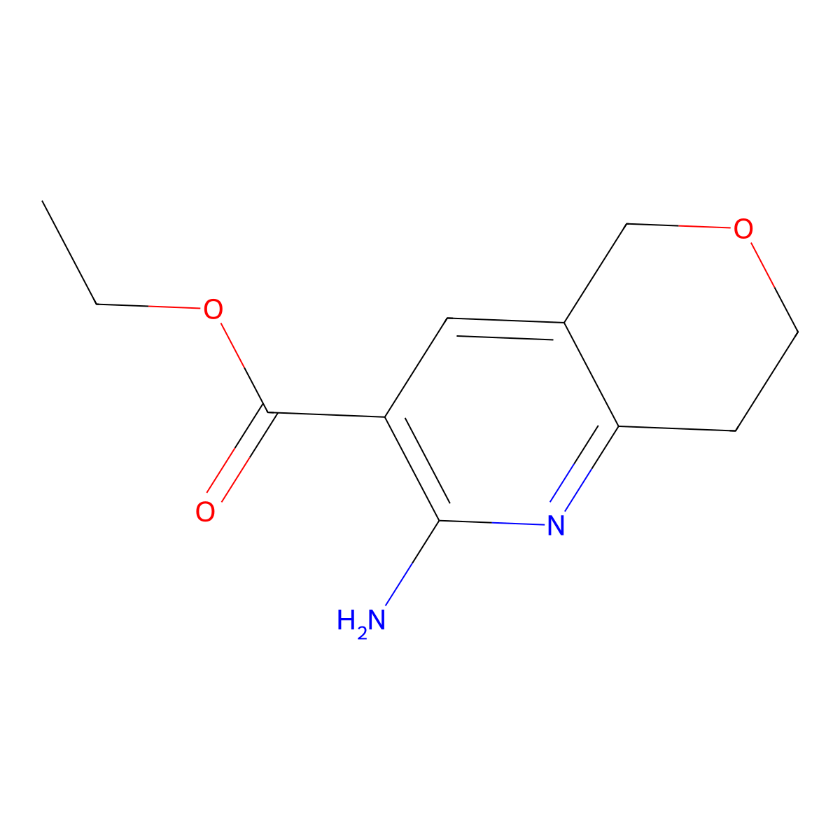 ethyl 2-amino-5H,7H,8H-pyrano[4,3-b]pyridine-3-carboxylate molecular structure, CAS 1438255-77-6