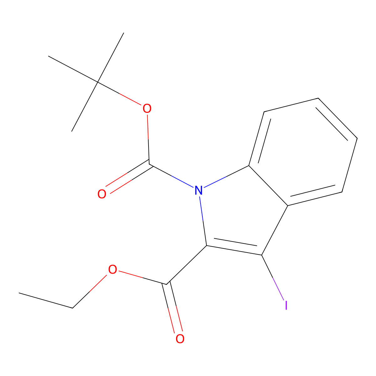 1-tert-Butyl 2-ethyl 3-iodo-1H-indole-1,2-dicarboxylate molecular structure, CAS 1438281-33-4