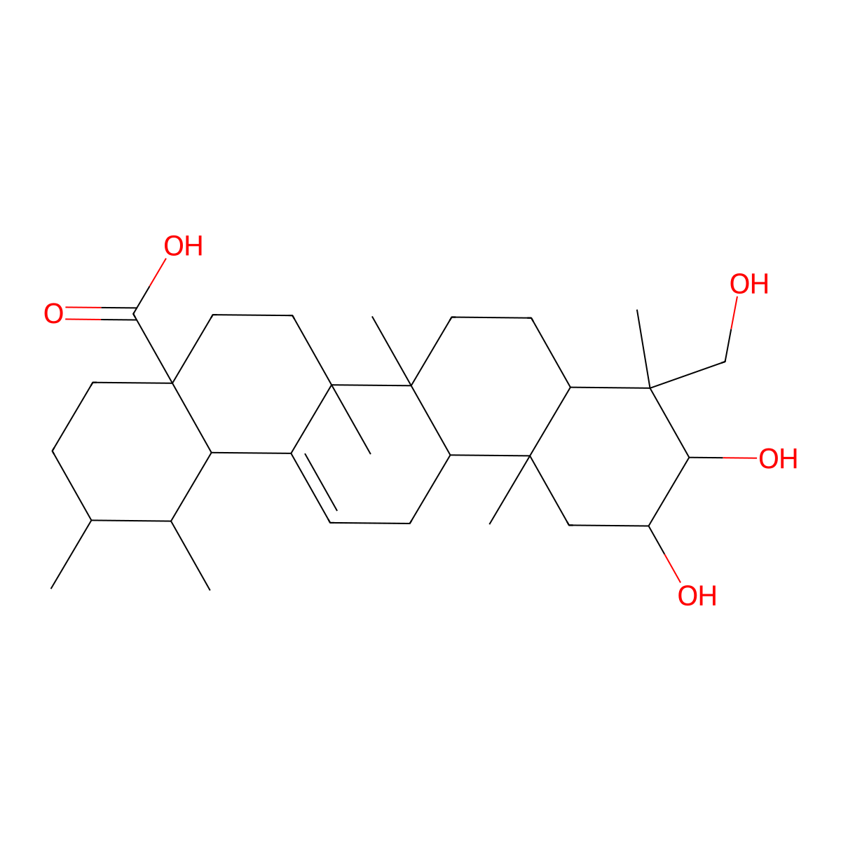 10,11-dihydroxy-9-(hydroxymethyl)-1,2,6a,6b,9,12a-hexamethyl-2,3,4,5,6,6a,7,8,8a,10,11,12,13,14b-tetradecahydro-1H-picene-4a-carboxylic acid molecular structure, CAS 143839-02-5