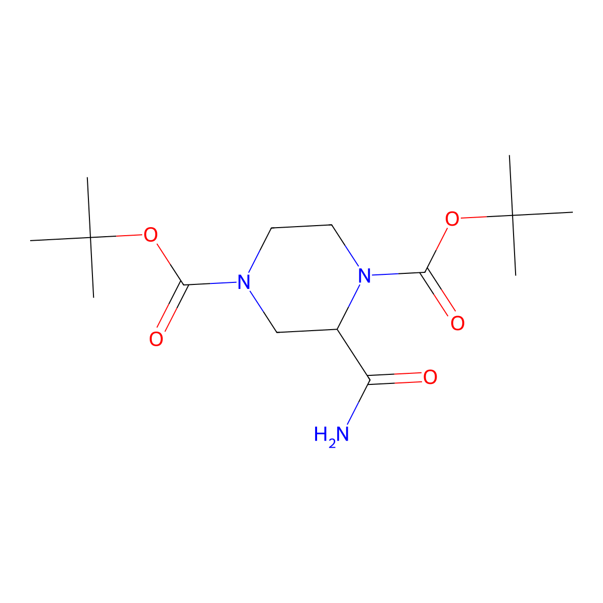 (S)-di-tert-butyl 2-carbamoylpiperazine-1,4-dicarboxylate molecular structure, CAS 1438393-12-4
