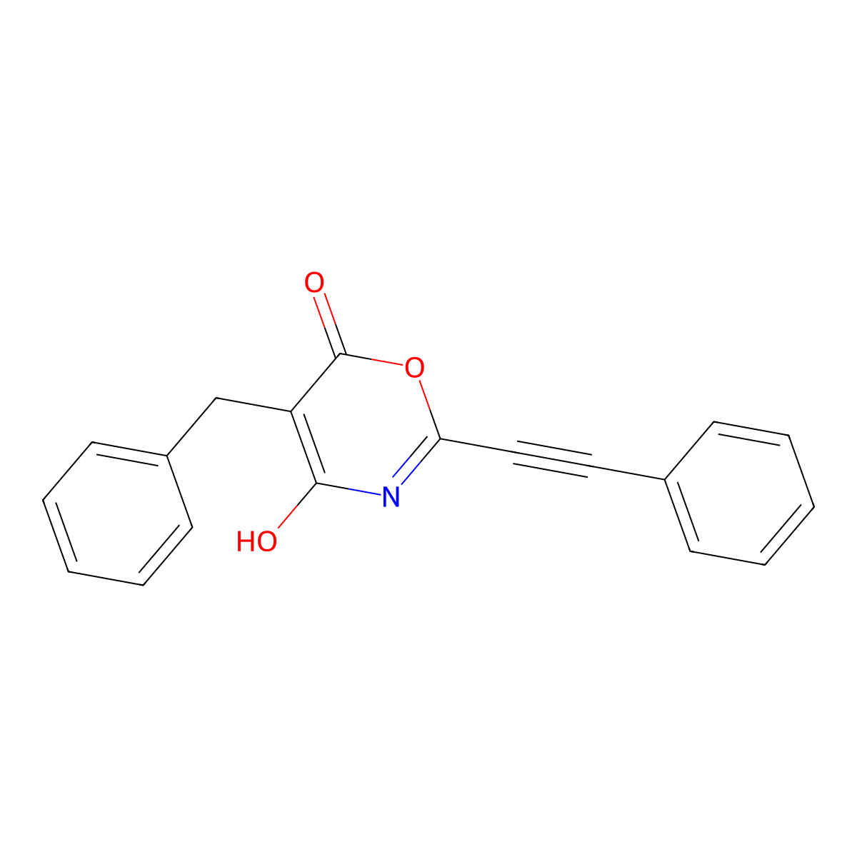 5-Benzyl-4-hydroxy-2-(phenylethynyl)-6h-1,3-oxazin-6-one molecular structure, CAS 1438463-77-4