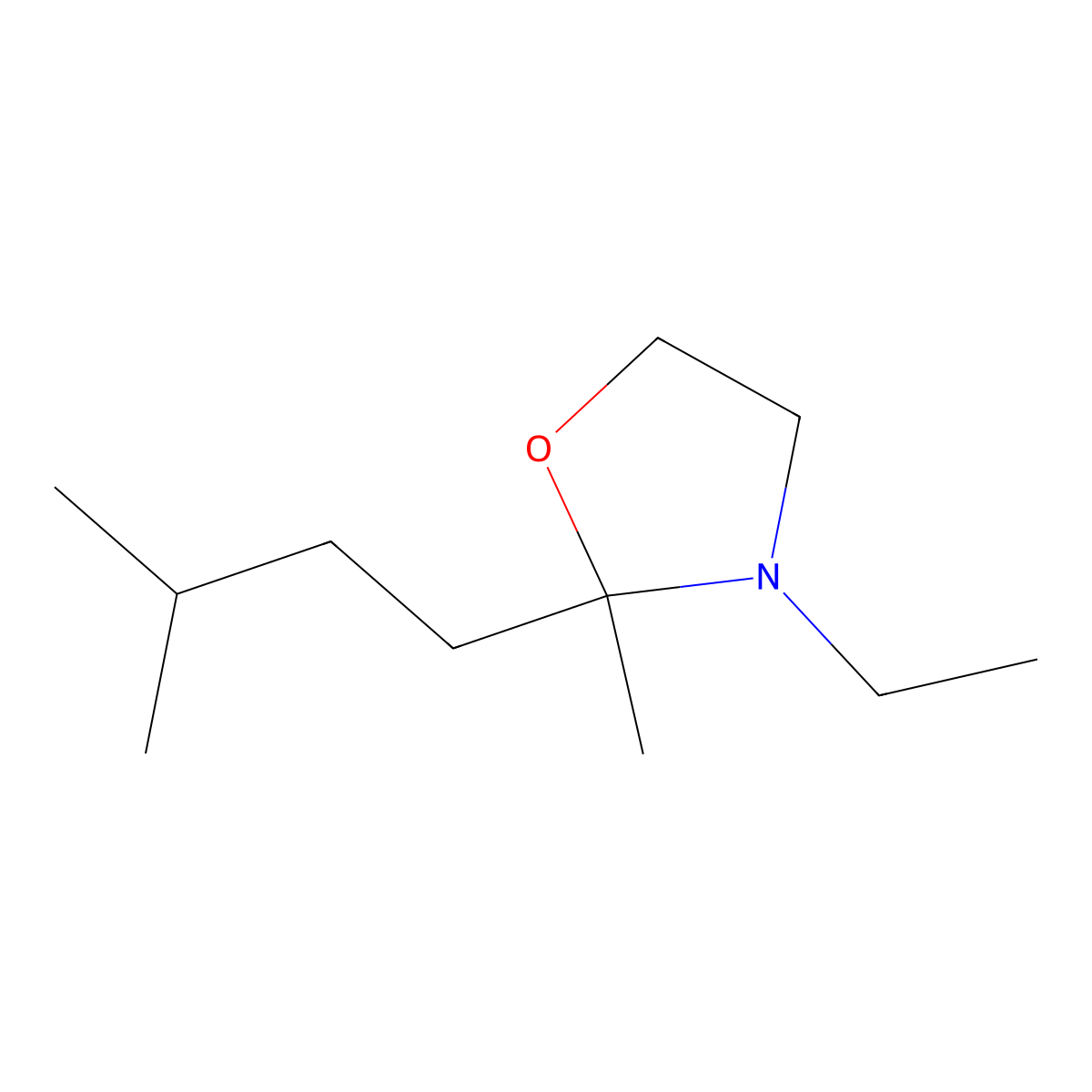 Oxazolidine, 3-ethyl-2-methyl-2-(3-methylbutyl)- molecular structure, CAS 143860-04-2