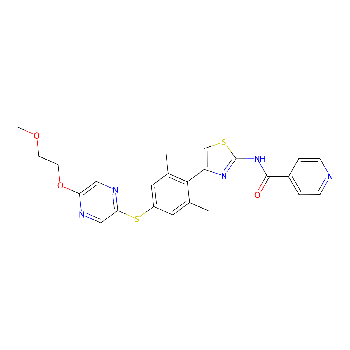 N-(4-{4-(5-(2-Methoxyethoxy)pyrazin-2-ylthio)-2,6-dimethylphenyl}thiazol-2-yl)isonicotinamide molecular structure, CAS 1438638-83-5