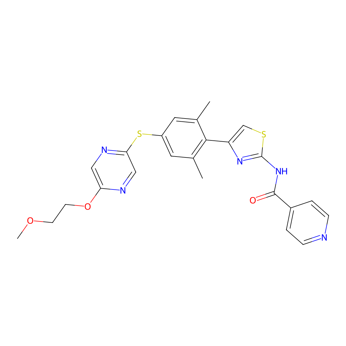 N-(4-{4-(5-(2-Methoxyethoxy)pyrazin-2-ylthio)-2,6-dimethylphenyl}thiazol-2-yl)isonicotinamide molecular structure, CAS 1438638-83-5