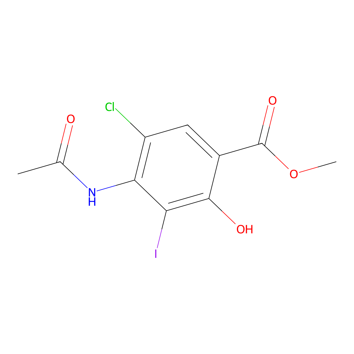 Methyl 4-acetamido-5-chloro-2-hydroxy-3-iodobenzoate molecular structure, CAS 143878-24-4
