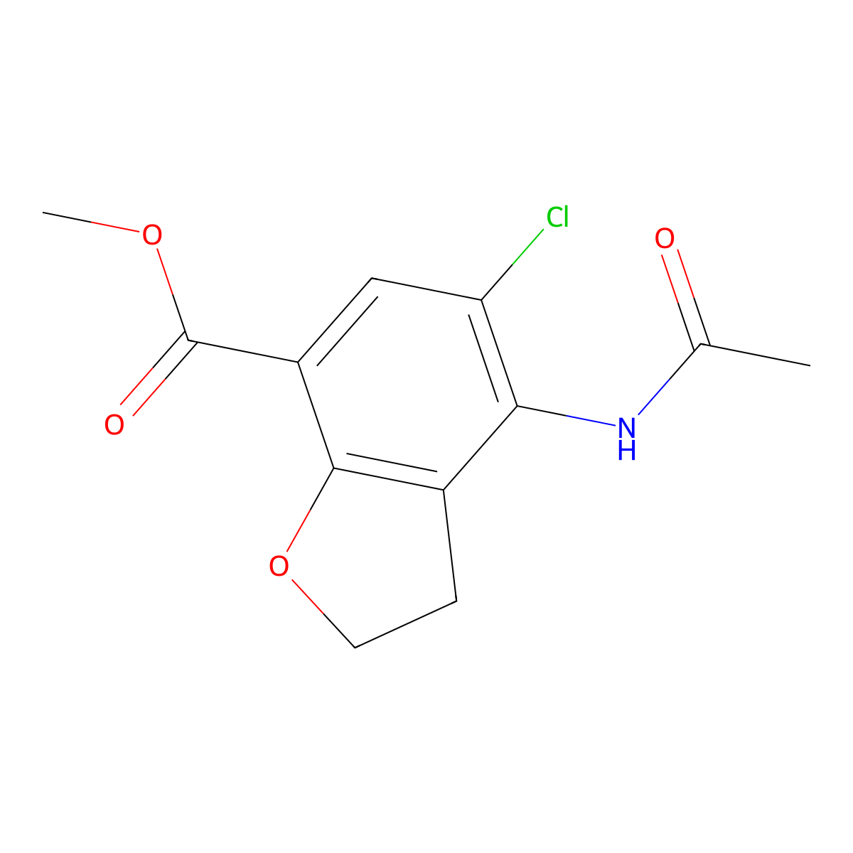 Methyl 4-(acetylamino)-5-chloro-2,3-dihydro-1-benzofuran-7-carboxylate molecular structure, CAS 143878-29-9