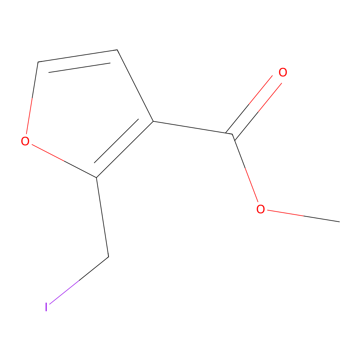 Methyl 2-(iodomethyl)furan-3-carboxylate molecular structure, CAS 143903-05-3